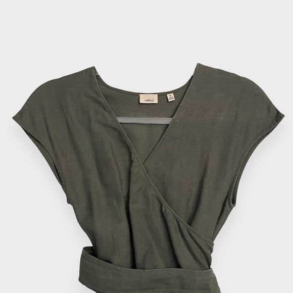 Aritzia Wilfred Brax Jumpsuit 00 Sagesse Linen Blend Wrap Top Sage Green Cutout - Picture 2 of 12